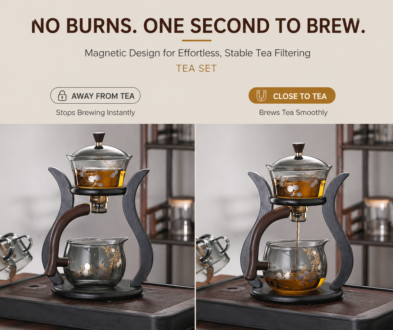 Magnetic Automatic Glass Tea Set – One-Touch Brewing, No Mess, No Burns