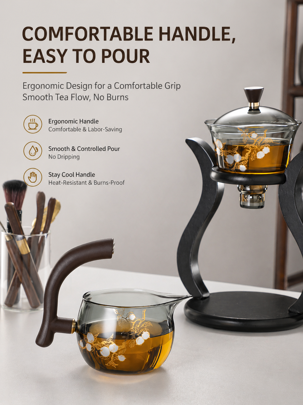 Magnetic Automatic Glass Tea Set – One-Touch Brewing, No Mess, No Burns