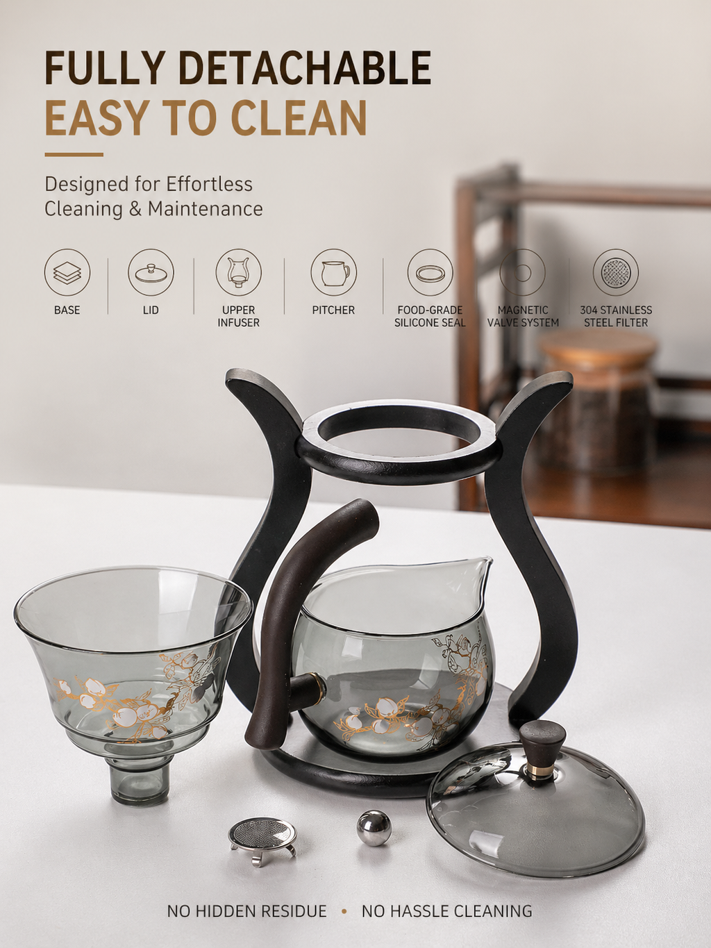 Magnetic Automatic Glass Tea Set – One-Touch Brewing, No Mess, No Burns