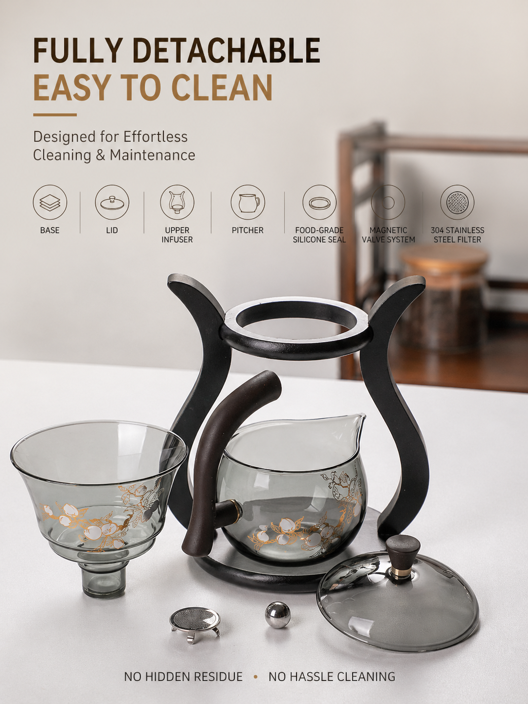 Magnetic Automatic Glass Tea Set – One-Touch Brewing, No Mess, No Burns