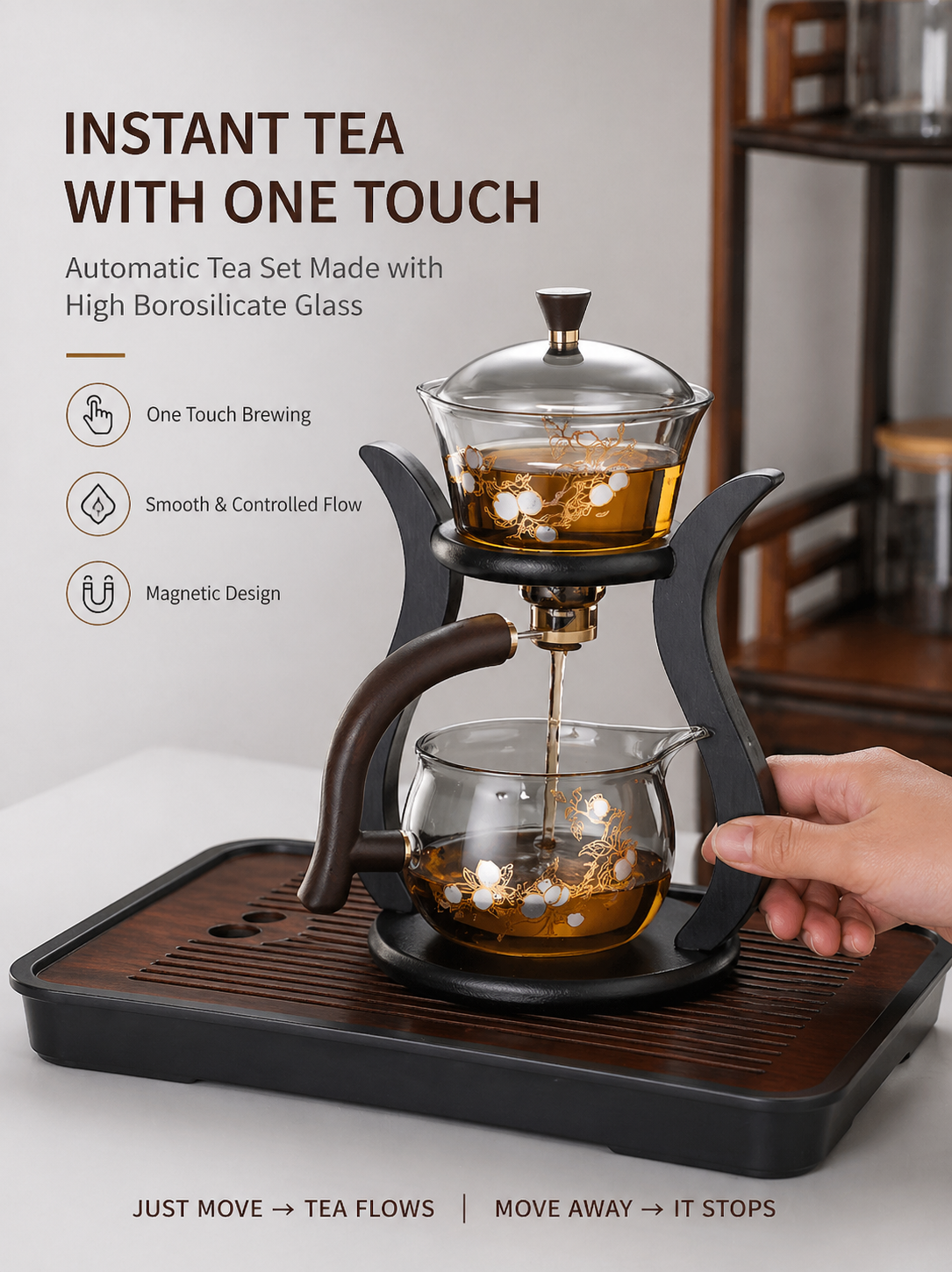 Magnetic Automatic Glass Tea Set – One-Touch Brewing, No Mess, No Burns